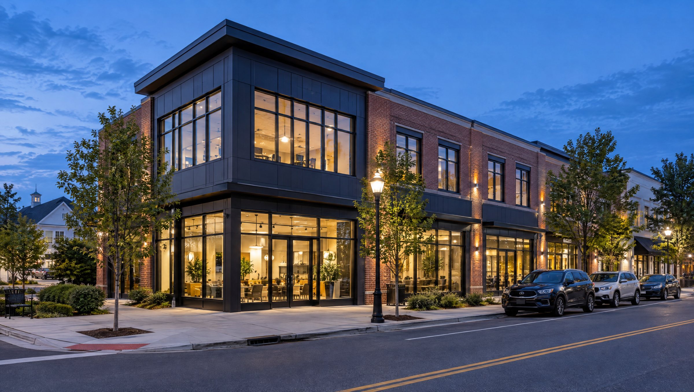 New commercial building with storefronts